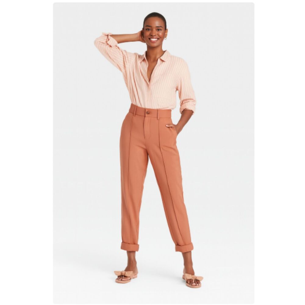 482 A New Day Women’s High-Waist Cuffed Trousers – Rust Brown Tailored Pants